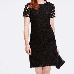 ANN TAYLOR Black Lace Shift Dress Short Sleeve Size 0 Petite